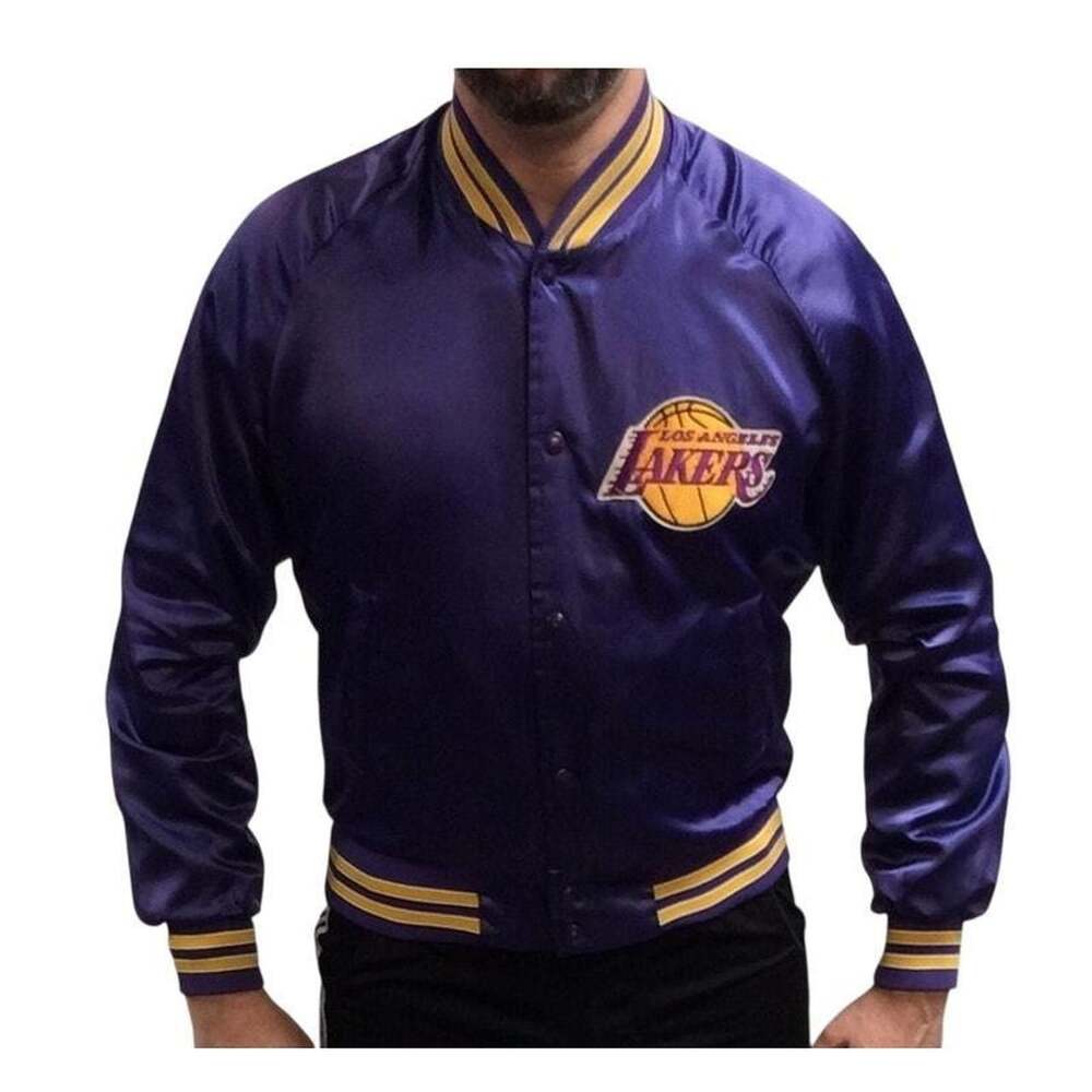 Vintage 80s Chalk Line Los Angeles Lakers Nylon Bomber Jacket L